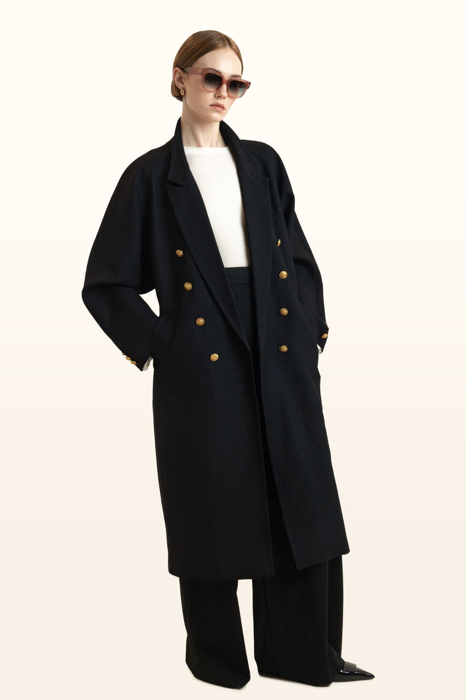 Virtuoso Navy Wool Long Coat – Ginger & Smart