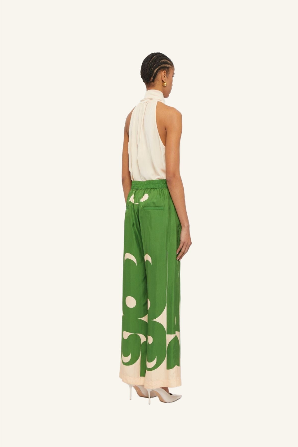 Lucid Cream & Green Deco Printed Silk Wide Leg Pant – Ginger & Smart